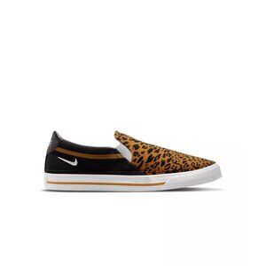 Nike Sz. 9.5 Court Legacy Leopard Slip-On Casual Sneakers in Black/Wheat/White
